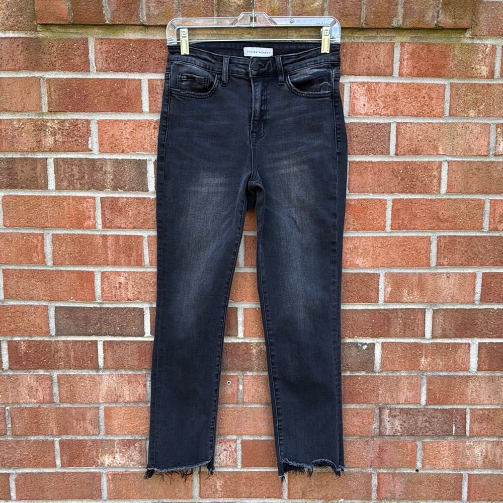 Flying Monkey Black Ankle Cropped Jeans with Raw Hem